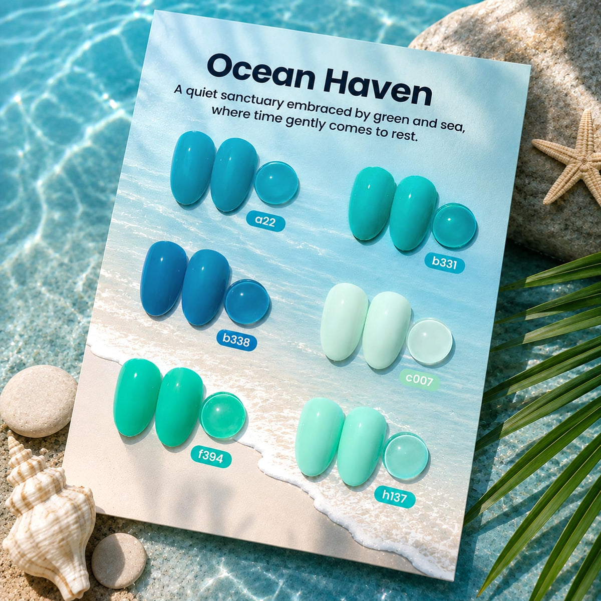 Beetles gradient swatches row of seven ocean shades, helpful for choosing perfect tone