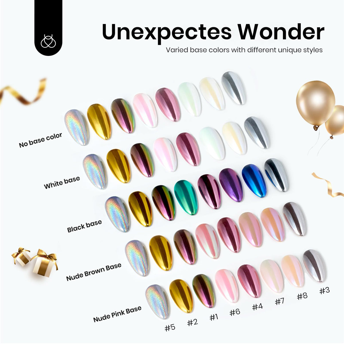 beetles swatches on fingertips showing chrome, holographic, and pearlescent effects