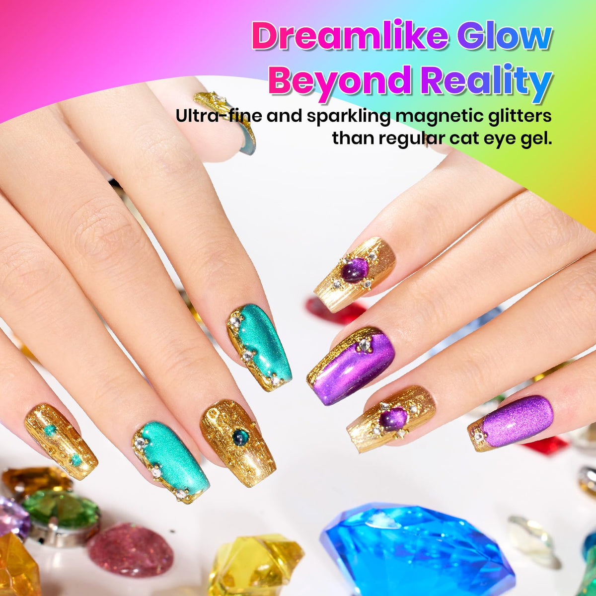 beetles nail-tip swatches fan displaying six Fairy Prism neon shades for color choice