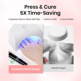 Beetles applying gel to multiple nails for no-hand cure workflow