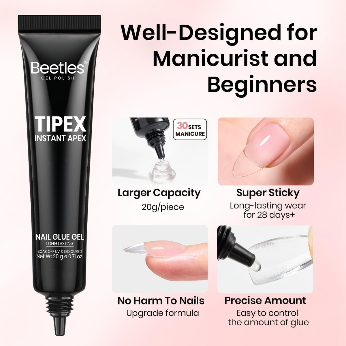 Beetles cured nail finish close-up demonstrating glossy non-yellowing