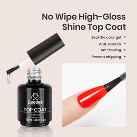 beetles no-wipe top coat glossy nail swatch demonstrating high shine and chip resistance