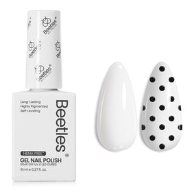 Beetles brand white bottle front showing pure white color and glossy finish