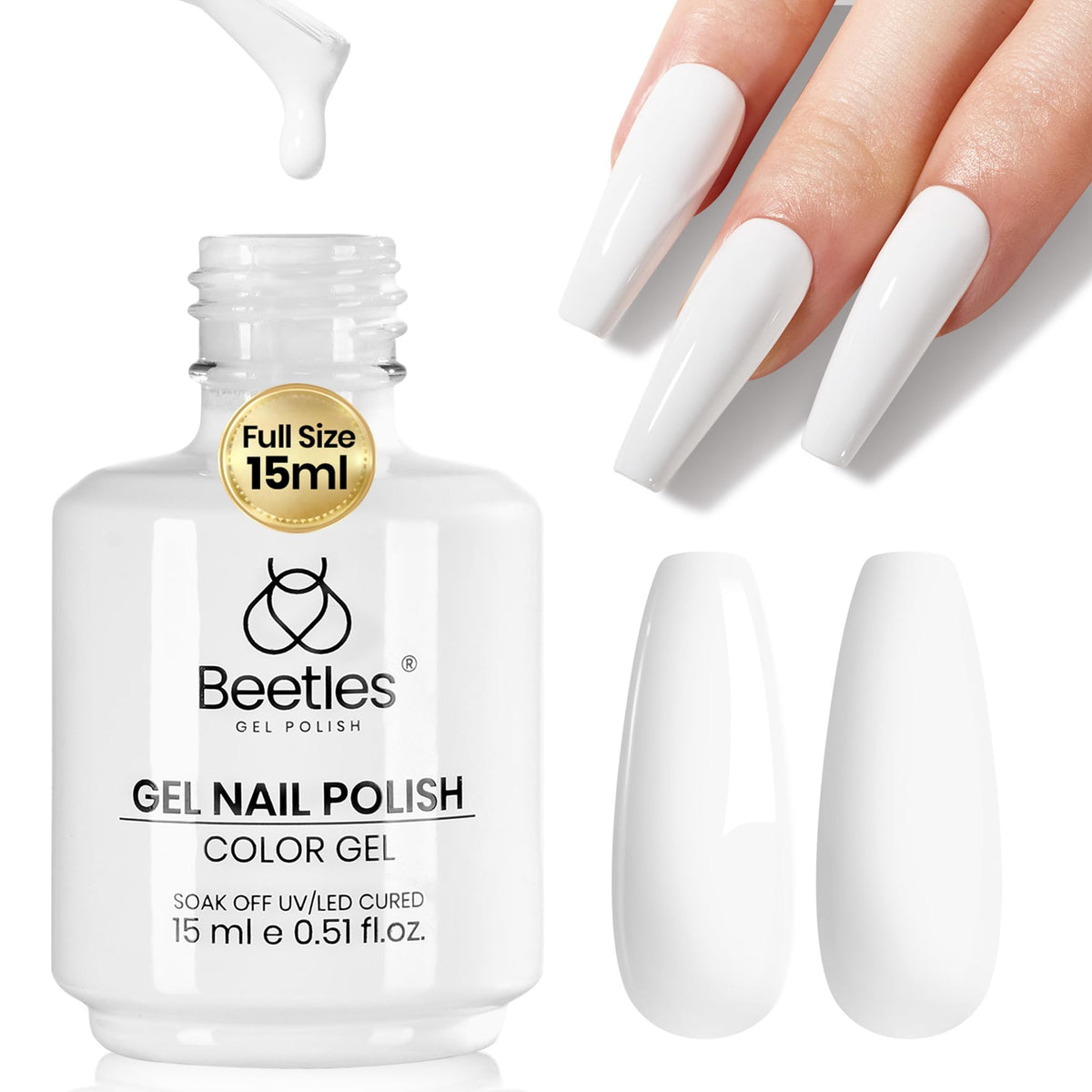 beetles gel polish bottle front view showing pure white shade and brand