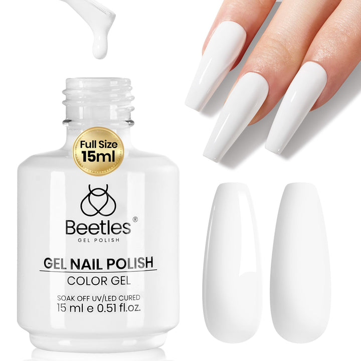 beetles gel polish bottle front view showing pure white shade and brand
