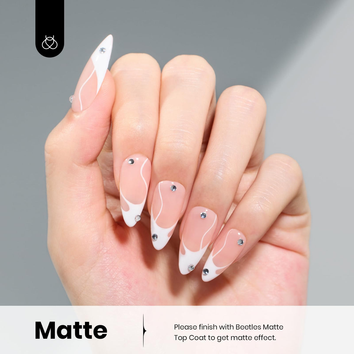 beetles white gel used for a French manicure showing clean lines and salon-quality result