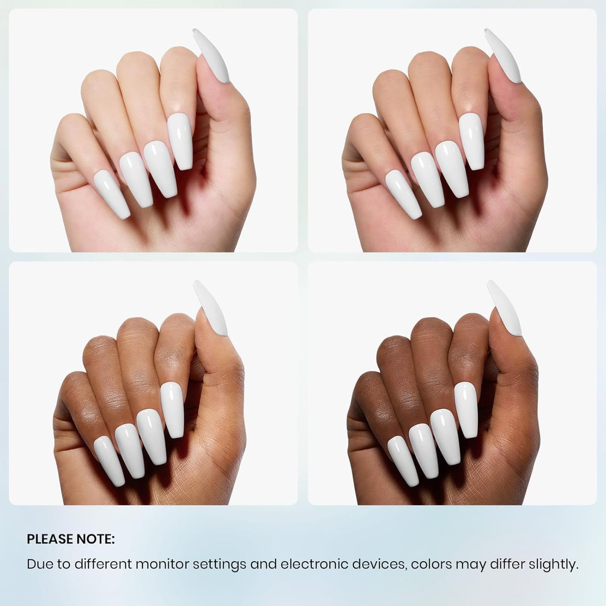 Beetles French manicure demo showing crisp white tips and neat lines