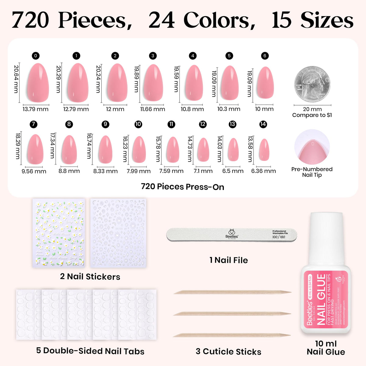 beetles model wearing short almond nails demonstrating natural look benefit