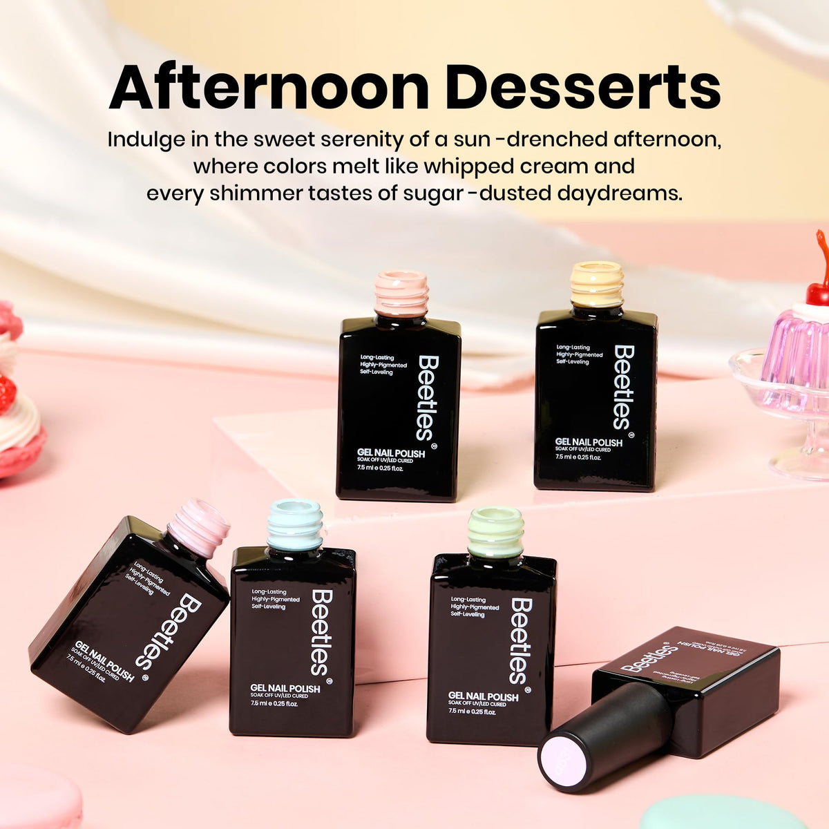 Beetles worn manicure on hand outdoors showing pastel finish and sunlight-resistant shine