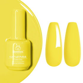 Beetles front packaging shows bright canary yellow, vibrant salon finish