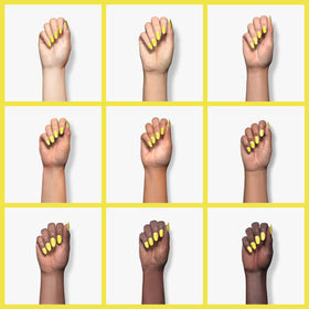 Beetles painted nail tip stroke, demonstrates vivid true yellow coverage