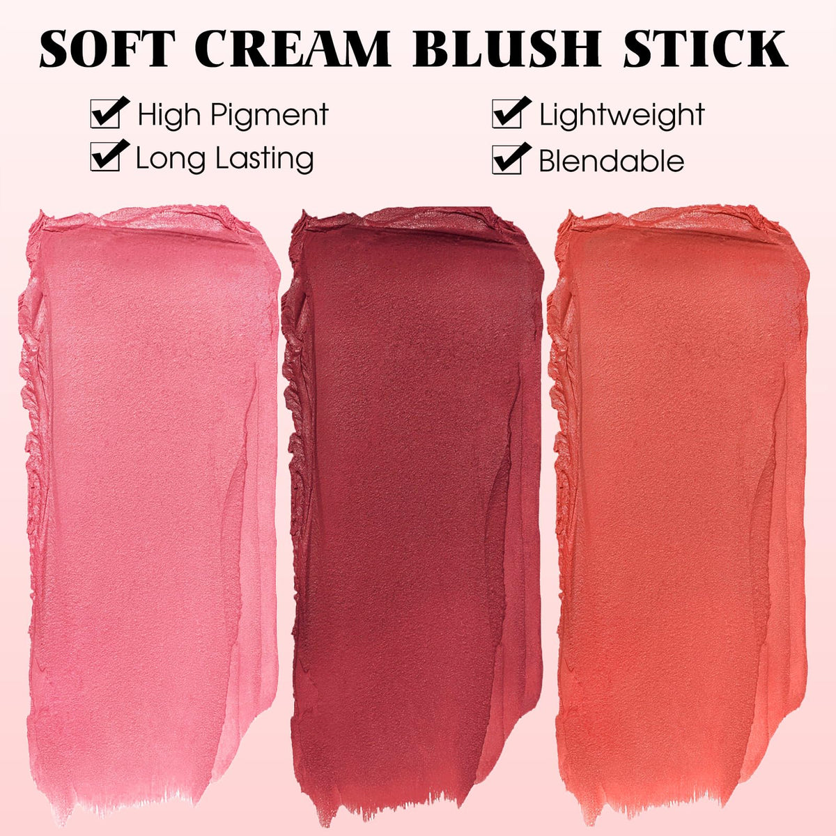 BEFIVECOK blush stick texture swatch on skin showing blendable matte finish