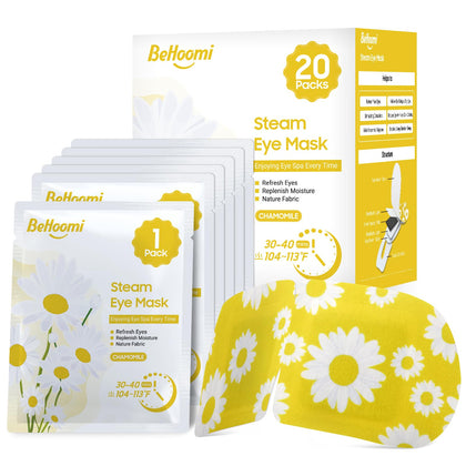 BeHoomi front packaging showing chamomile sachets and 20-pack convenience