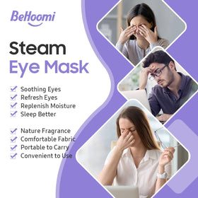 BeHoomi steam eye mask worn in bed providing soothing warm relaxation