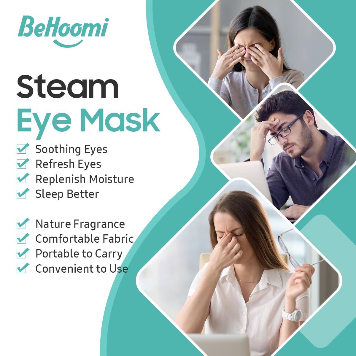 BeHoomi mask on model demonstrating comfortable fit and ear hooks