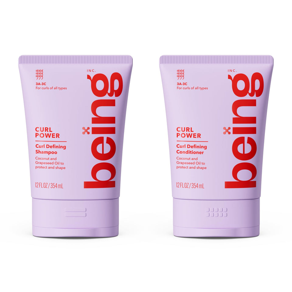 BEING INC front packaging showing set and clear curl-benefit