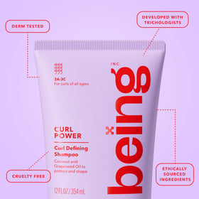 BEING INC product applied to wet curly hair improving definition