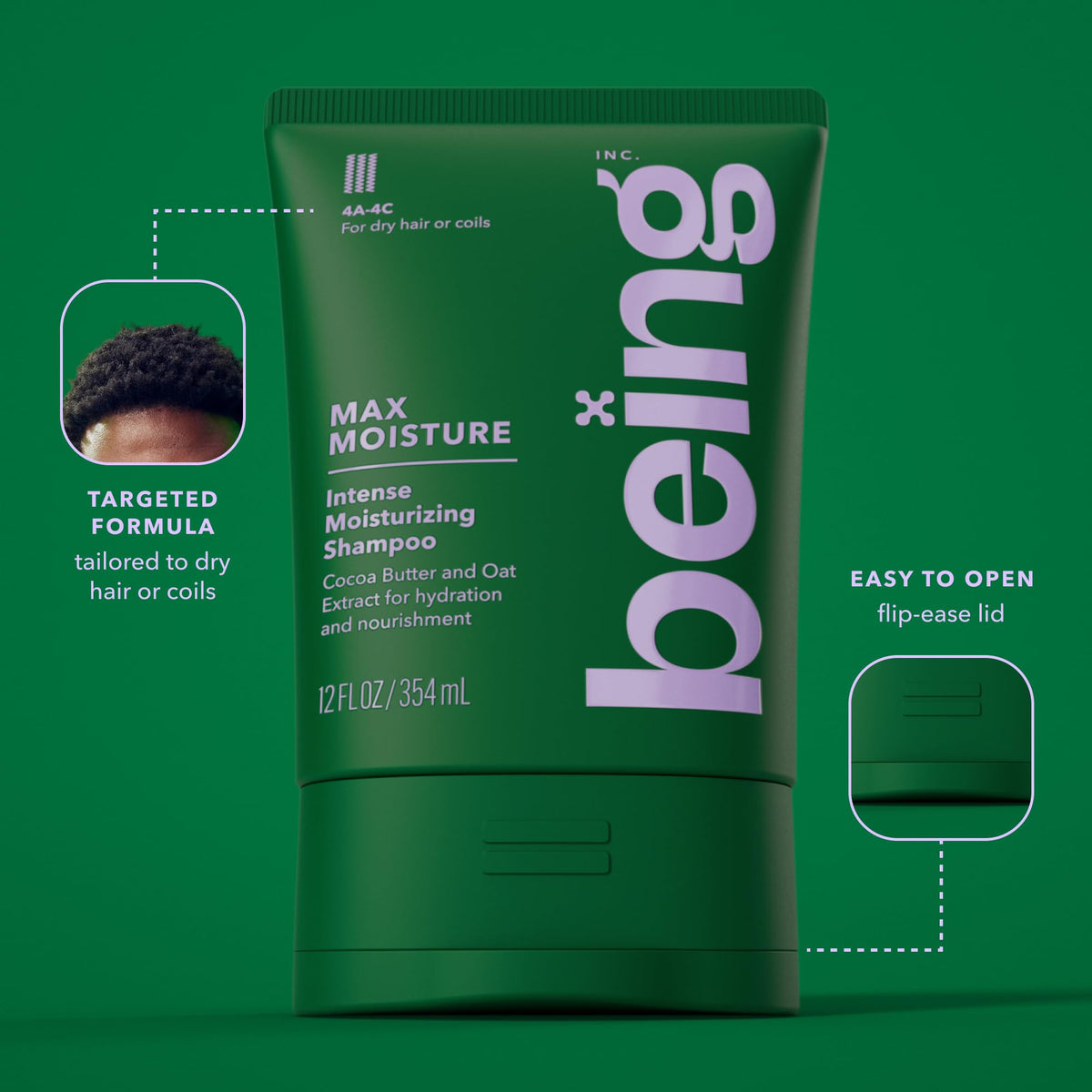 BEING INC shampoo and conditioner duo staged on bathroom shelf for routine
