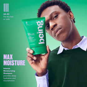 BEING INC shampoo pouring to show creamy texture and moisturizing action