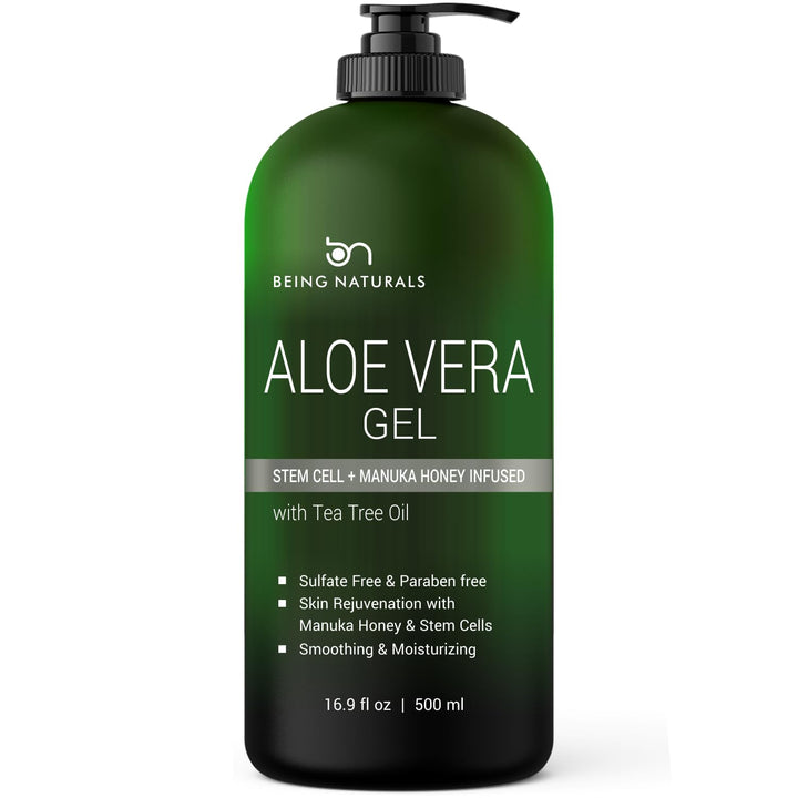 Being Naturals front packaging showing clear aloe gel and benefits