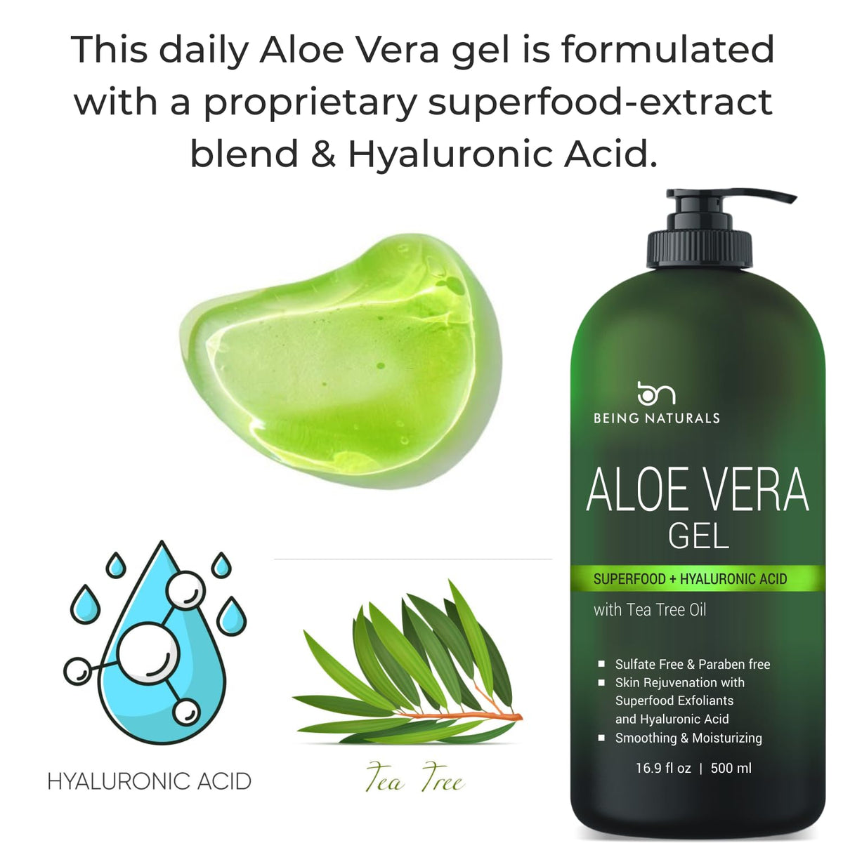 Being Naturals size scale with bottle next to common items to show true 16.9 fl oz capacity
