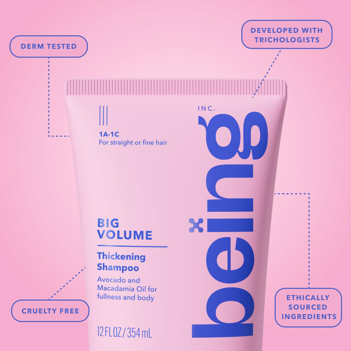 BEING INC bottles next to a 354mL measurement showing true size