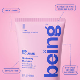 BEING INC bottles next to a 354mL measurement showing true size