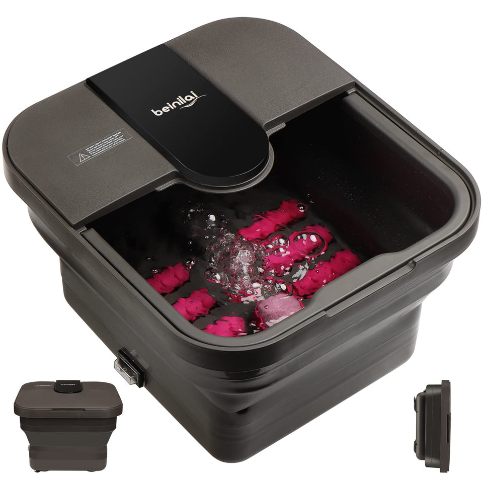 Beinilai front view of foot spa showing basin and control area for portable comfort