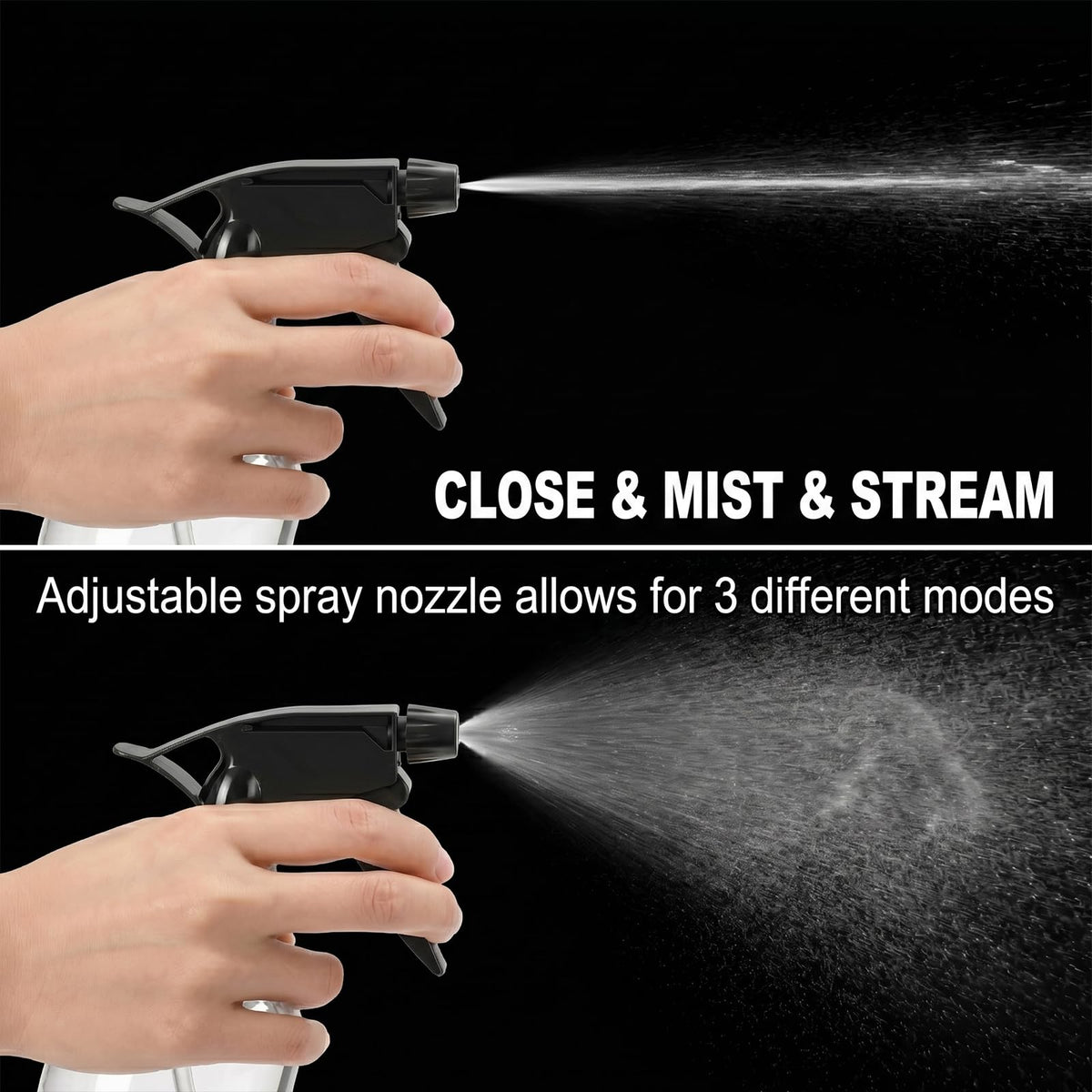 Bekith bottle producing fine mist demonstrating gentle coverage and even application benefit