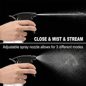 Bekith bottle producing fine mist demonstrating gentle coverage and even application benefit