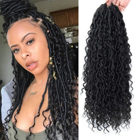BEkjdiof front packaging showing 18 inch goddess locs and included accessories for easy install