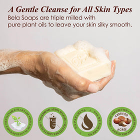 BELA rich lather in hand demonstrating creamy foam and easy rinsing benefit