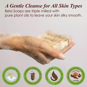 BELA lather in hand demonstrating creamy foam and gentle cleansing