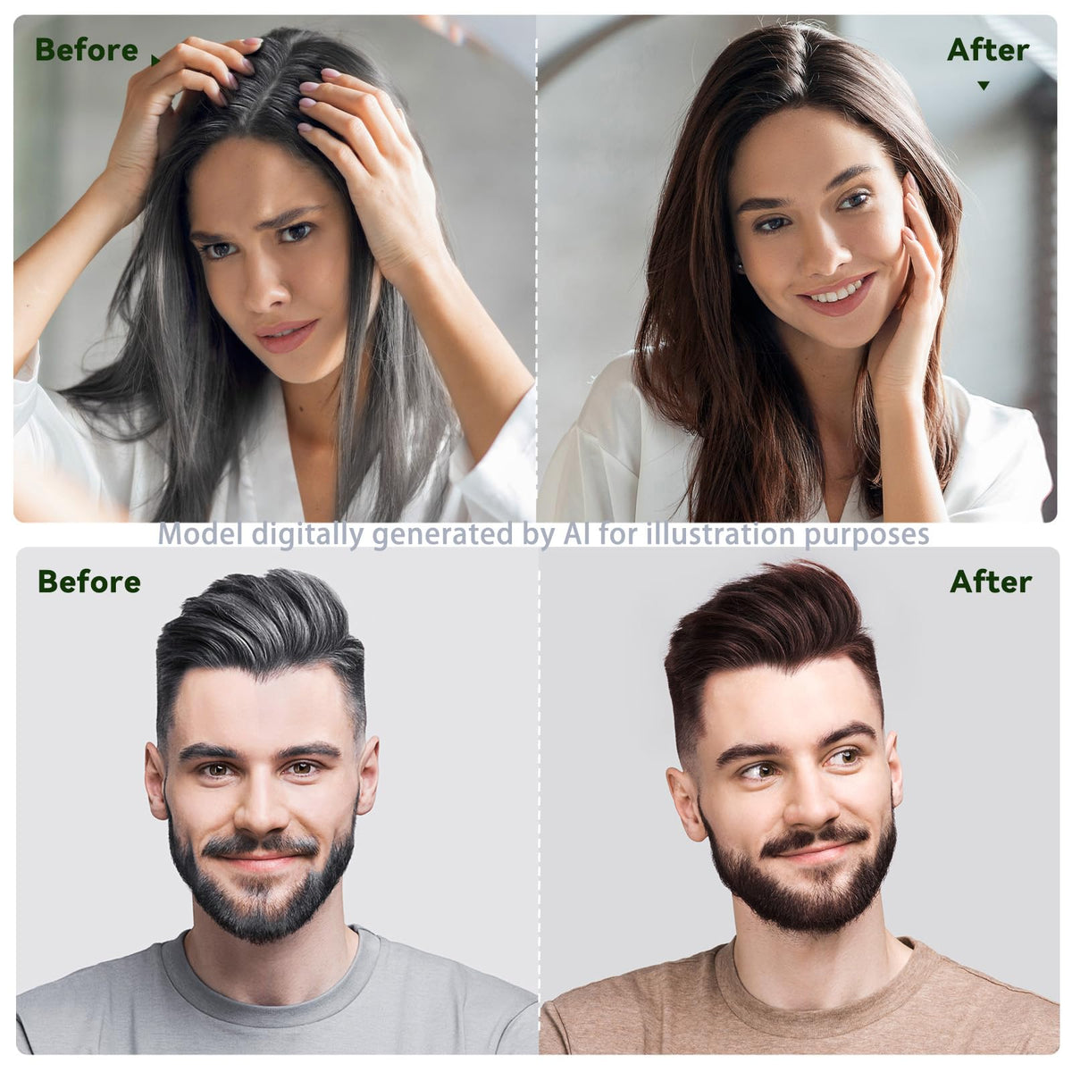 BELEZALIB shampoo being massaged into hair in shower for quick gray coverage
