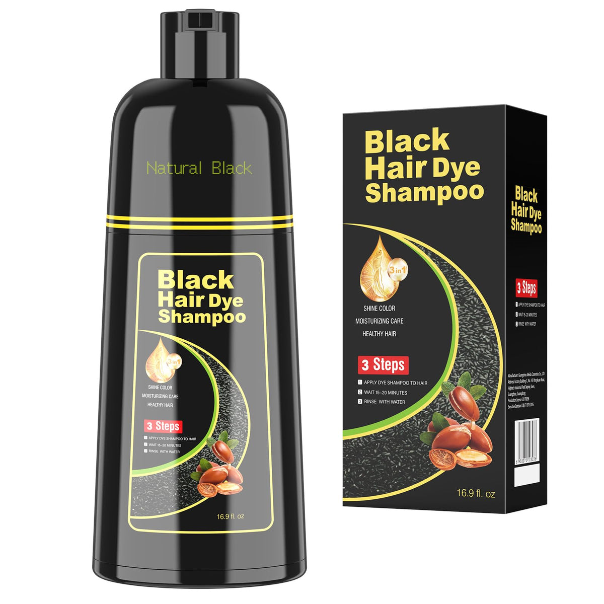 BELEZALIB front packaging showing black hair dye shampoo and benefits