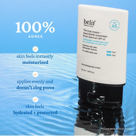 belif Aqua Bomb applied under makeup showing invisible finish and non-greasy look