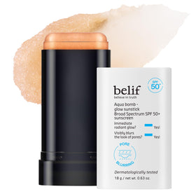 belif front view of sunstick showing compact travel-friendly UV protection