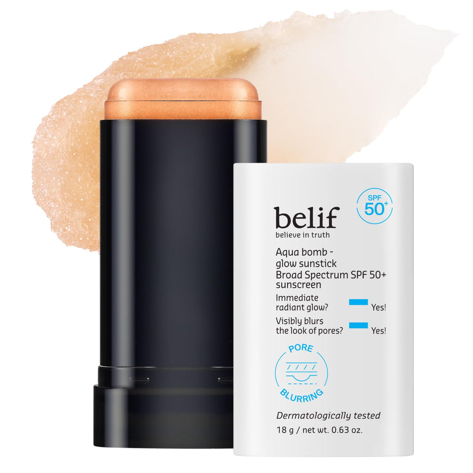 belif front view of sunstick showing compact travel-friendly UV protection