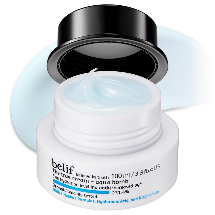 belif Aqua Bomb front tube showing branding and clean design, ideal travel moisturizer