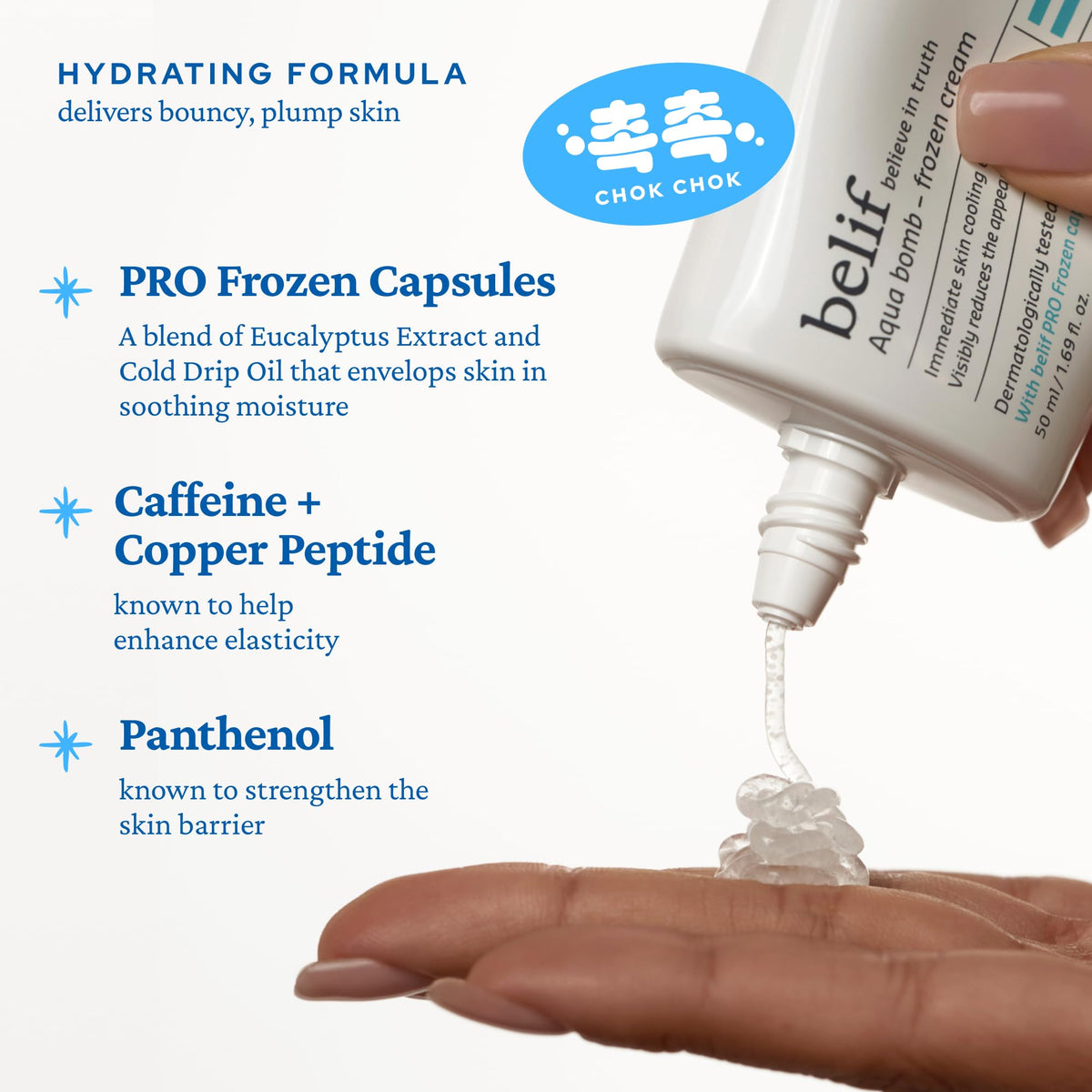 belif ingredient label close-up featuring panthenol and niacinamide benefit