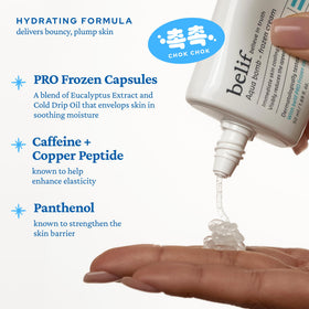 belif ingredient label close-up featuring panthenol and niacinamide benefit