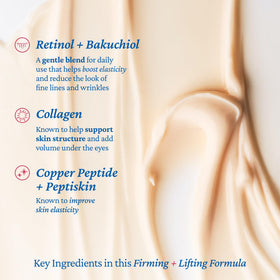 belif ingredient display with bakuchiol and peptides for gentle firming