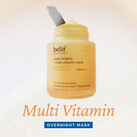 belif placed on nightstand to show bedtime use and convenient no-rinse routine benefit