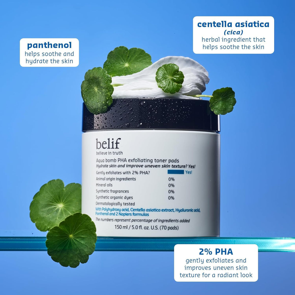 belif pad held in hand to show size and travel-friendly convenience