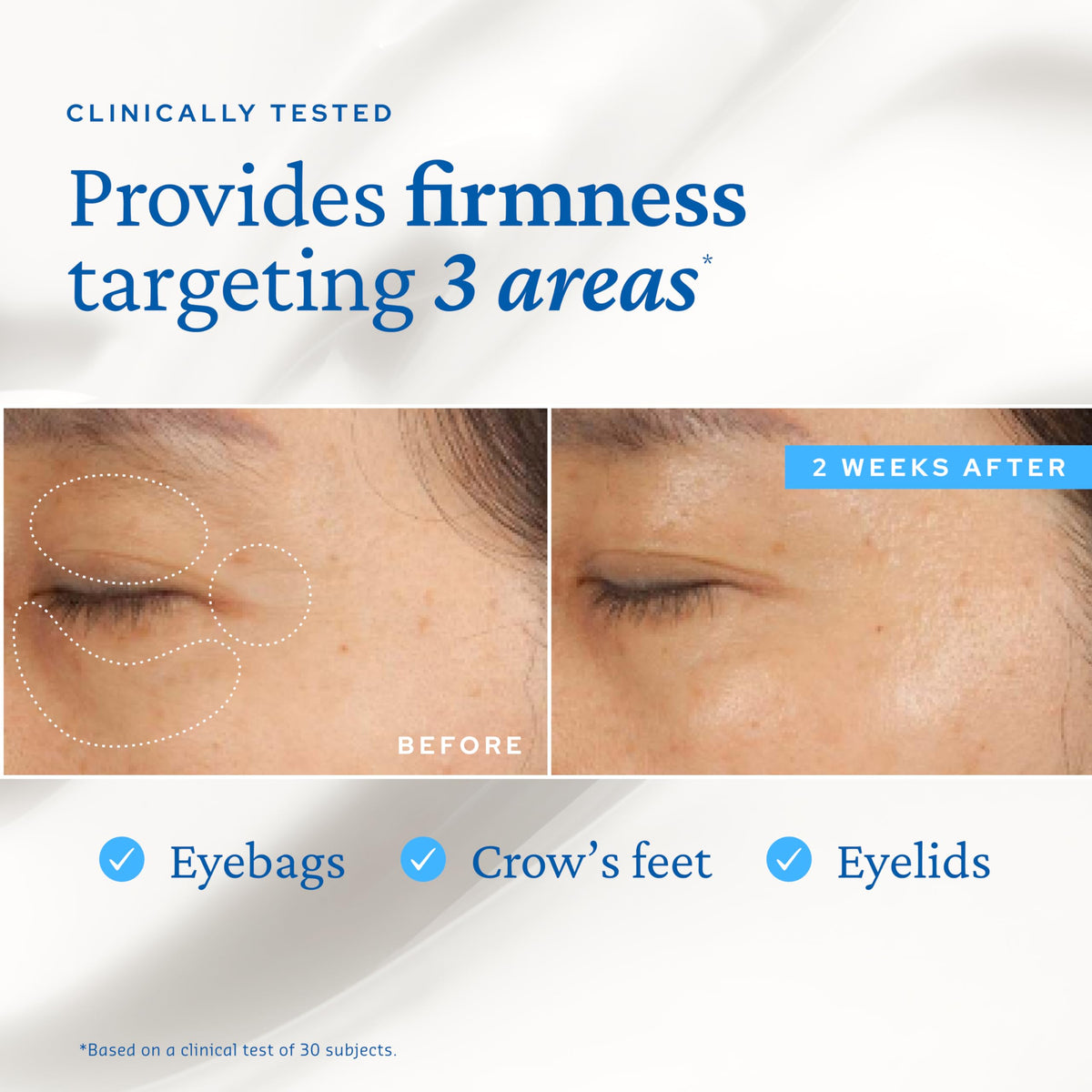belif Peptide Eye Bomb applied under eye illustrating de-puffing and smoothing benefit