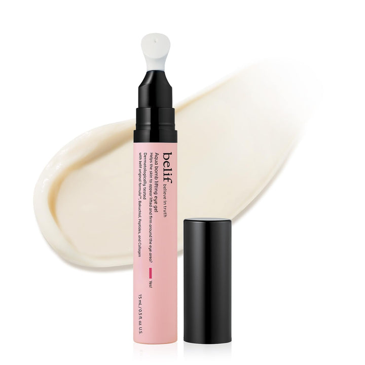 belif front bottle showing serum and branding for visible firming