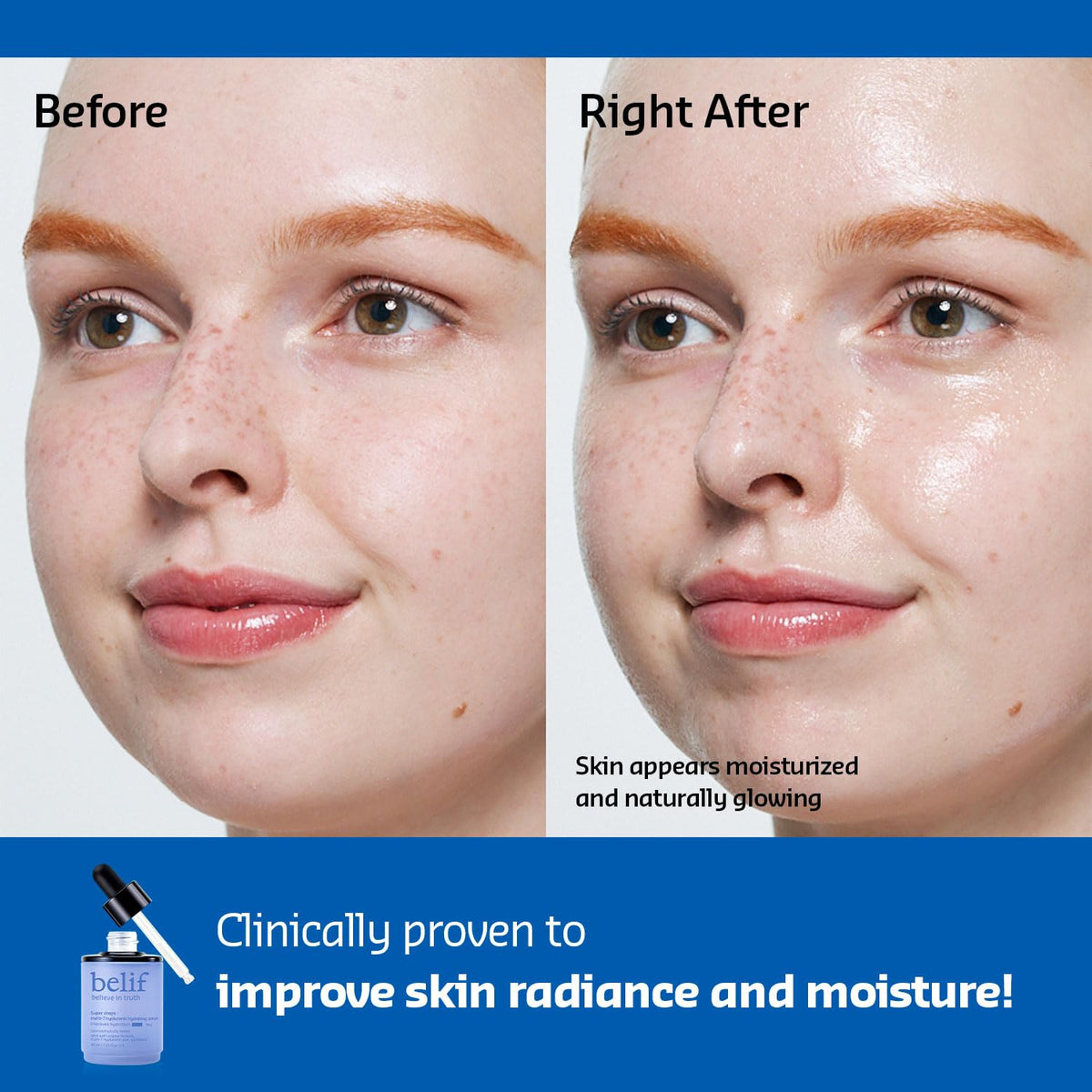 belif close-up of product label highlighting Multi-7 hyaluronic formula benefit