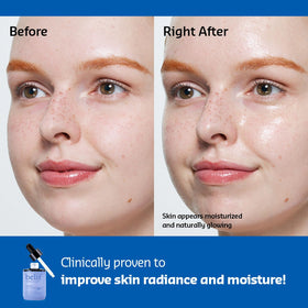 belif close-up of product label highlighting Multi-7 hyaluronic formula benefit