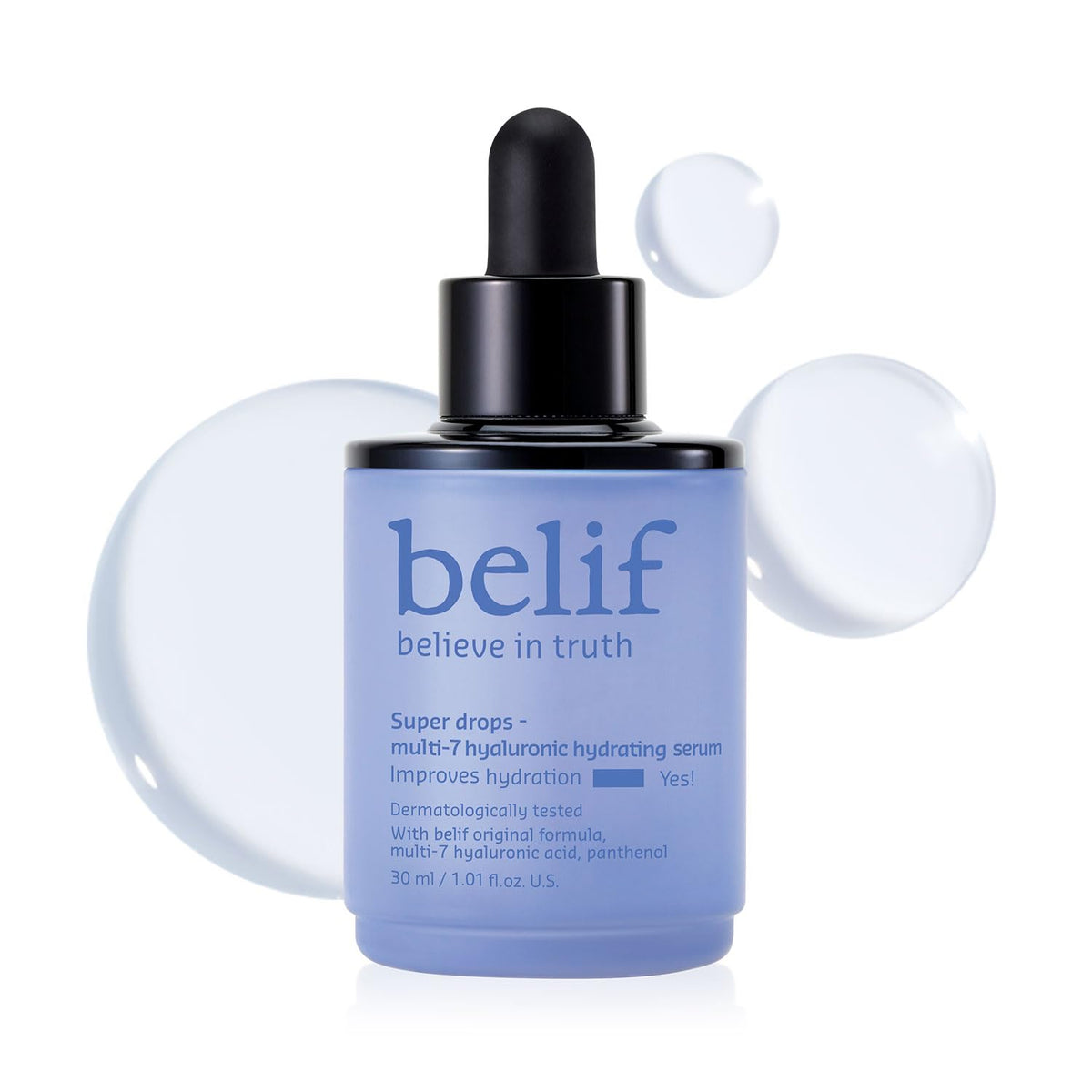 belif front bottle shot showing sleek serum packaging and hydration benefit