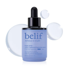belif front bottle shot showing sleek serum packaging and hydration benefit